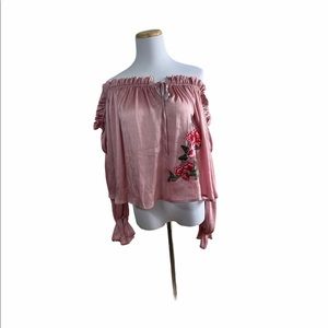 Love J Floral  Patch Off the Shoulder top